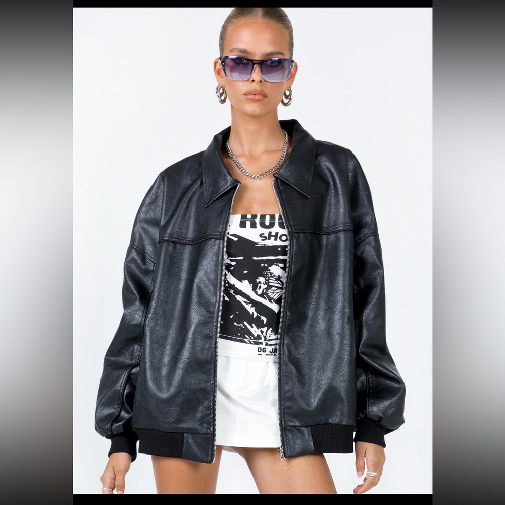 COPY - Princess Polly black faux leather bomber jacket